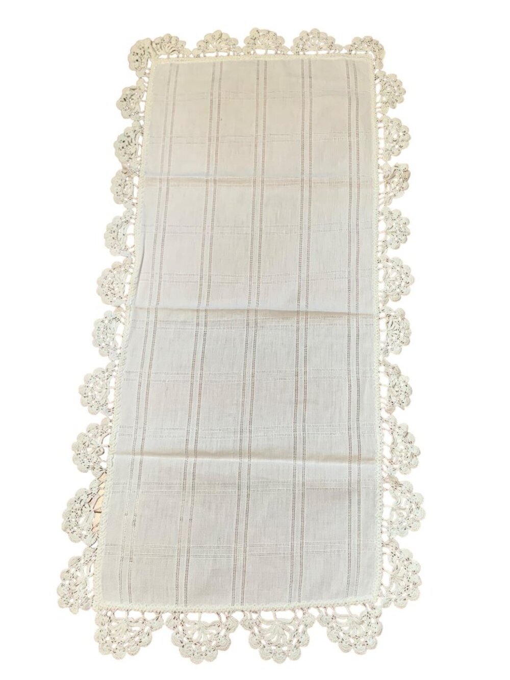 Elegant White Lace Trimmed Table Runner - 36"x15" - Set of 2